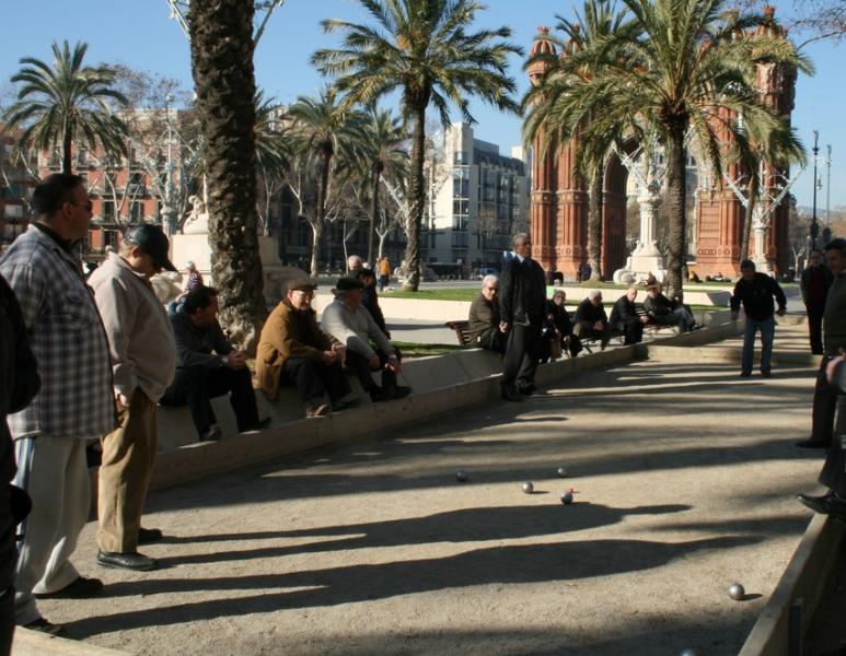 Playing Boules in Winter on the Passeig