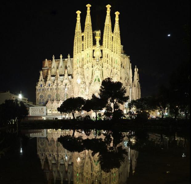 Nativity facade by night