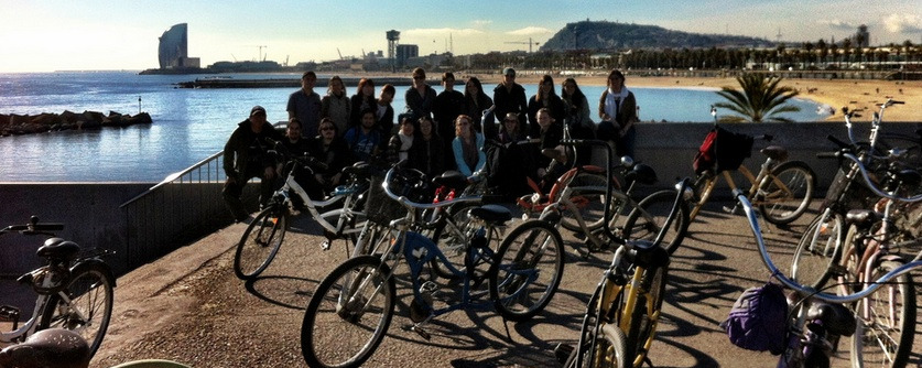 Bike tourists in Port Olímpic