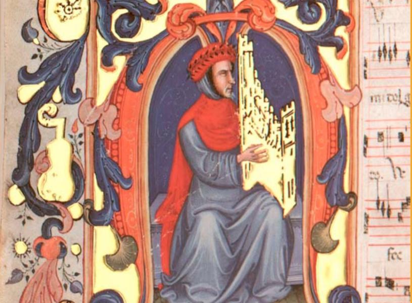 Landini playing the organ, Squarcialupi Codex Landini playing the organ, Squarcialupi Codex
