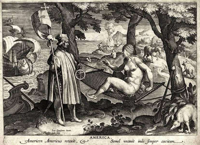 Amerigo Awakens America, Stradanus (c 1638) Amerigo Awakens America, Stradanus (c 1638)
