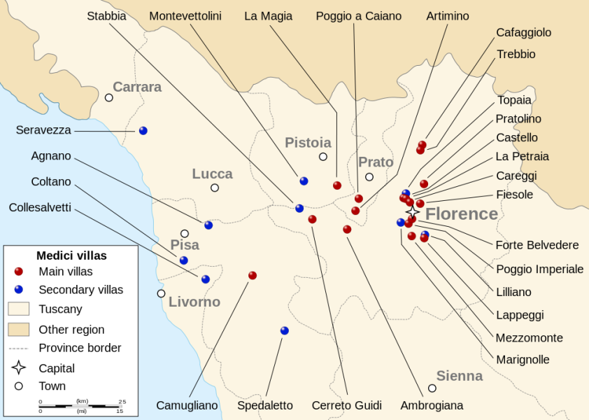 Map of all the Medici Villas Map of all the Medici Villas