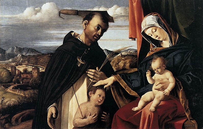Lotto's Madonna, Child, Baptist & Peter Martyr