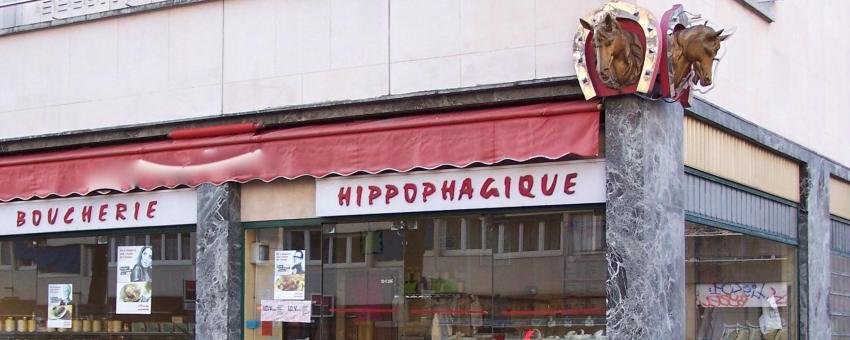 Butcher's shop of horse meat at rue de la Glacière in Paris.