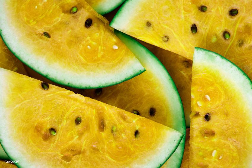 Slices of juicy yellow watermelon
