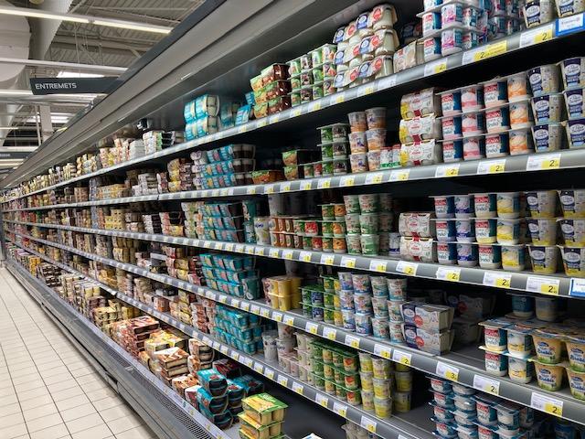 dairy aisle in a French supermarket