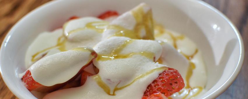 Mmm... strawberries with creme fraiche and a drizzle of honey