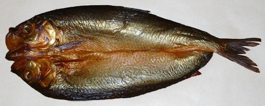 A kipper is a fish which has been split from tail to head, eviscerated, salted, and smoked. This species is a herring.