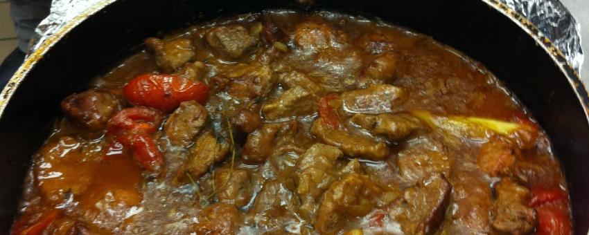 Navarin D'Agneau Printanier, a Lamb Stew with Spring Vegetables. This is the dish just as it has come out of the oven.