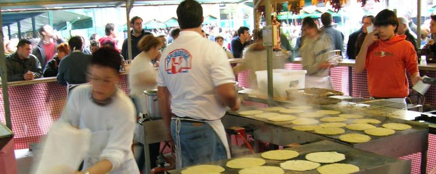 Making of talo at the Agricultural and Livestock Fair in Leioa, Biscay, Spain.