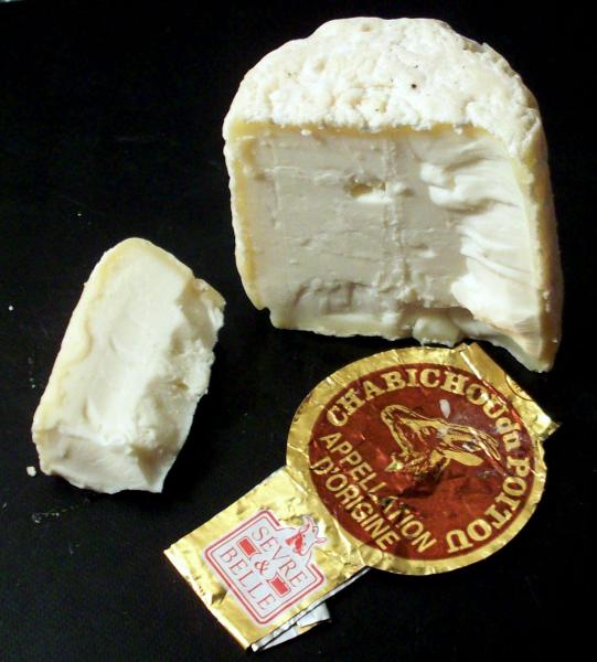 Chabichou du Poitou cheese with distinctive label.