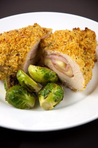 Chichen Cordon Bleu with roasted Brussels sprouts