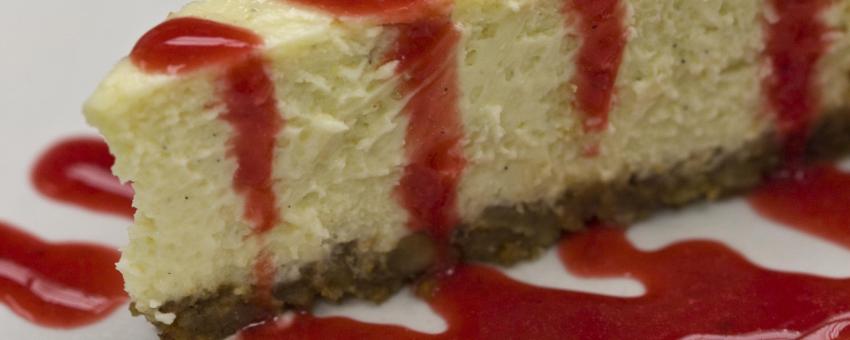 Cheesecake with strawberry sauce at Il Forno.