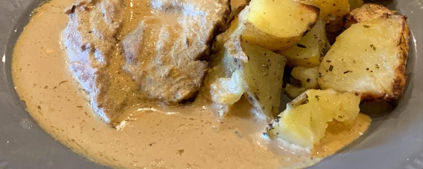 Brasserie des Terreaux (Belley) - roti de porc sauce moutarde et ses pommes sautées.