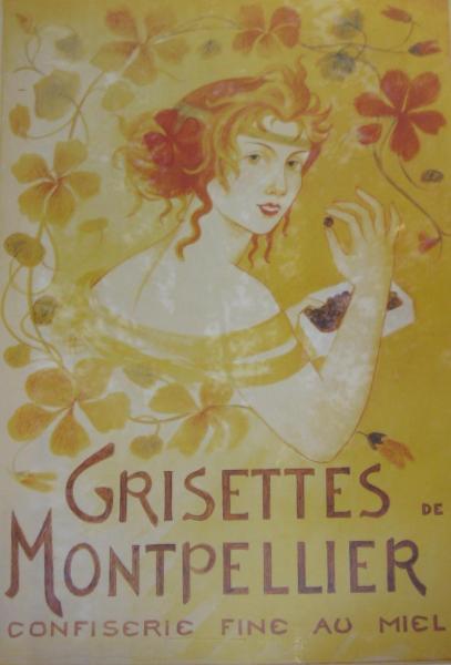 Ancienne affiche publicitaire pour la confiserie des grisettes de Montpellier