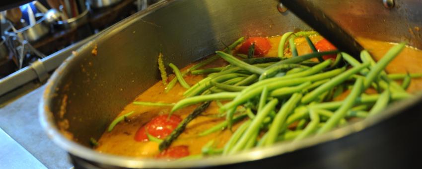 Making a big pot of green bean soup