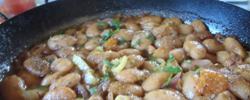 Samothraki, Samothrace 2015 Tavern Karydies: Tsigarista Fasolia Gigantes (fried giant beans)