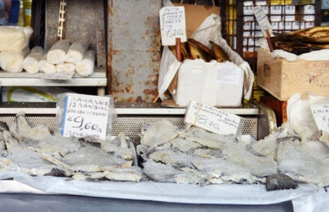 Salt cod in the Athens market