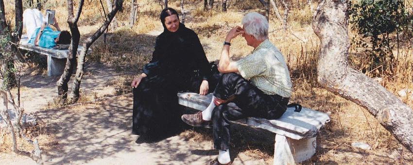 Talking old man and woman Greece