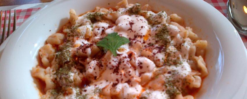 Turkish "mantı" in a bowl.