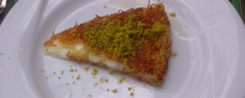 Turkish "künefe" with chopped pistacchio on top, in Ankara.