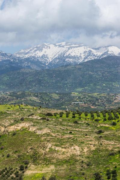 The snowy mountains of the Mount Ida, from Phaïstos, Crete, Greece. Here, Zeus was born !
