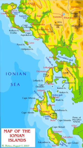 Map of Ionian Islands in English