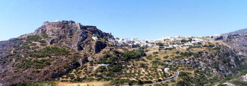 View on the capital of the Island of Kythira, Hora. View of the castle of Chora.