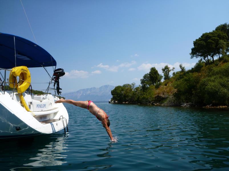 'Penelope' Lady Takes The Plunge into Abilike Bay, Greece