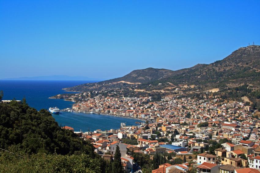 View of Samos town, capital of Samos island, Greece.