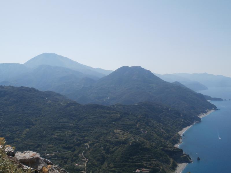Panoramic picture of the north coasts of central Evia, with visible the tallest mountain of Euboea, mt Dirfi.