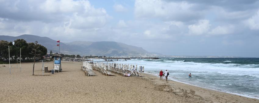 Beach at Malia, Crete, in September 2019.