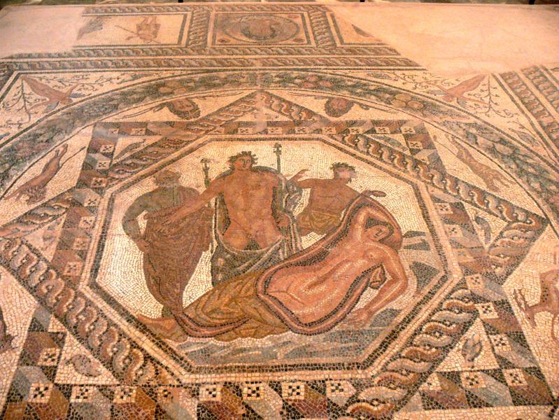 Archaeological Museum in Chania. Roman mosaic showing Dionysos and Ariadne.