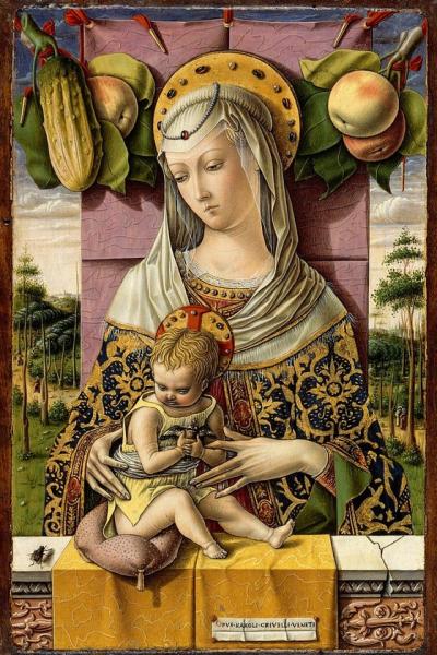 Crivelli's Madonna and Child (with cuke and fly)