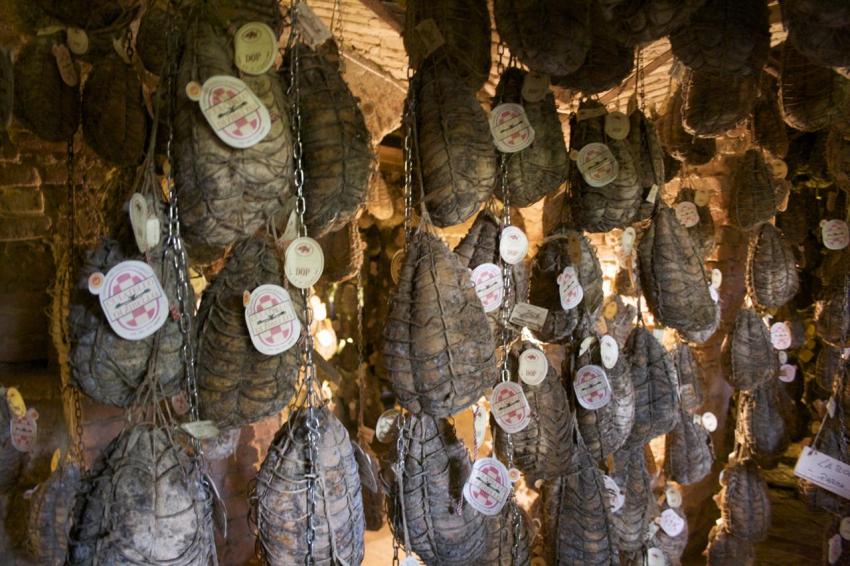 Cantina di stagionatura dei culatelli di Zibello - Italia.