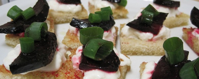 Roast beet and burrata crostini