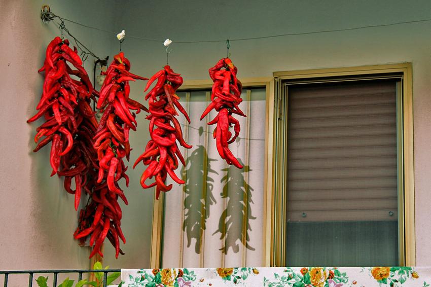 Cruschi drying on a balcony