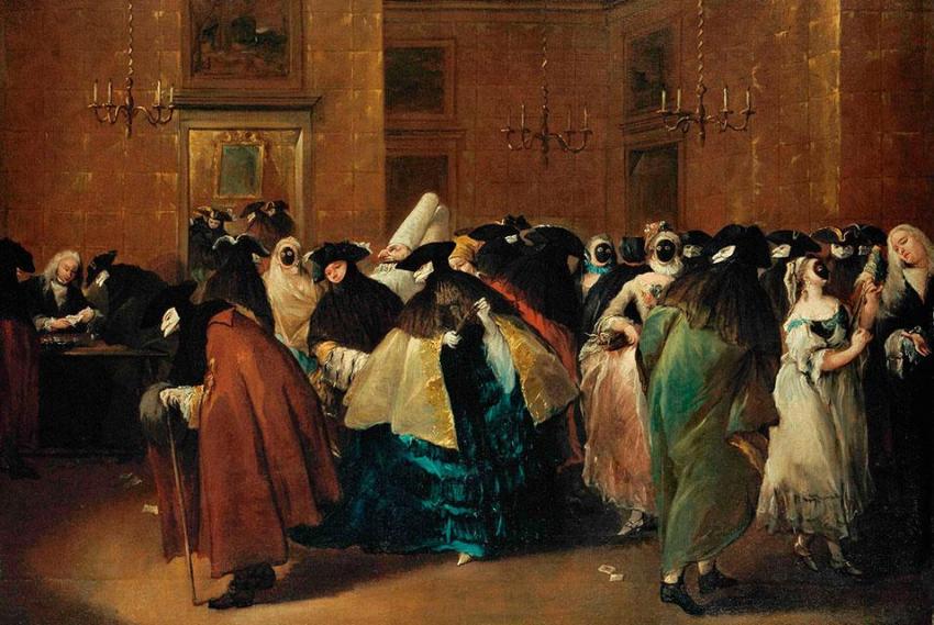 
The Ridotto in Venice with Masked Figures Conversing (The Ridotto at Palazzo Dandolo)