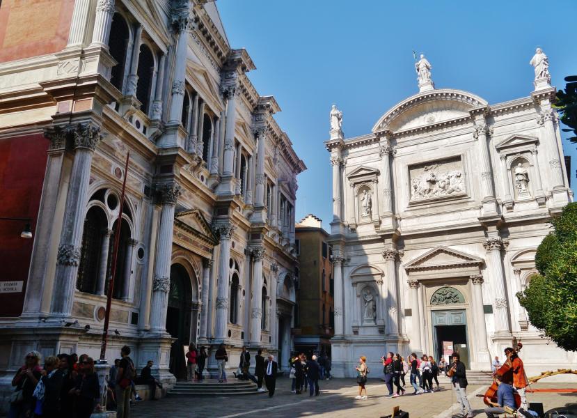 Grand School of St. Rocco &amp; Facade of the Church of St. Rocco, Venice, Metropolitan City of Venice, Region of Veneto, Italy